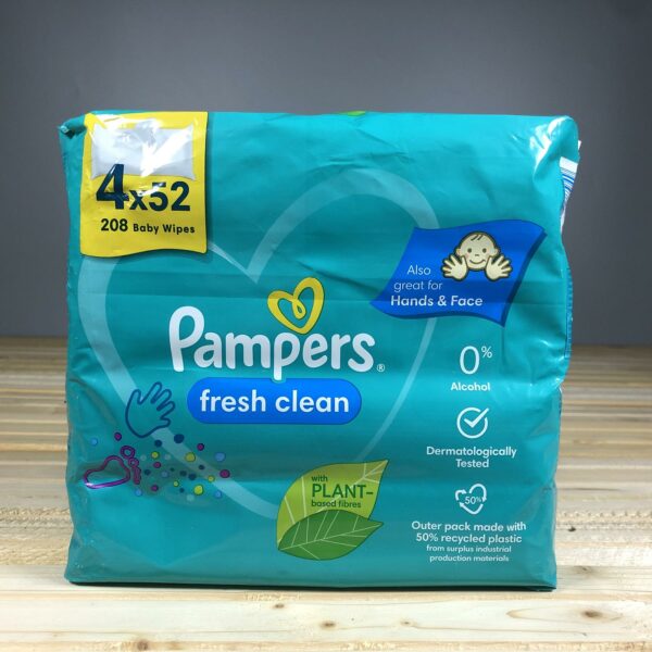 Дитячі вологі серветки Pampers Fresh Clean - 208 шт. (4 упаковки по 52 шт.)