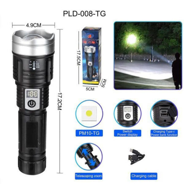 Ліхтар PLD-008 WHITE LASER LED PM10-TG, power bank, Ліхтарик тактичний акумуляторний ручний