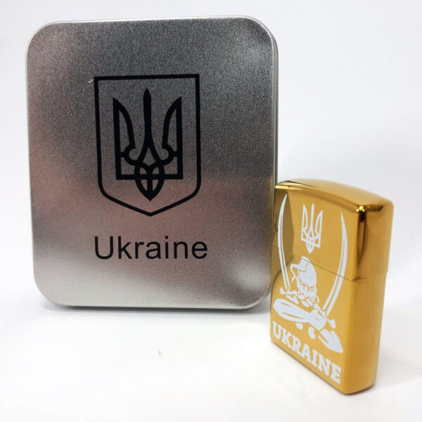 Дугова електроімпульсна запальничка USB Україна (металева коробка) HL-449. Колір: золотий