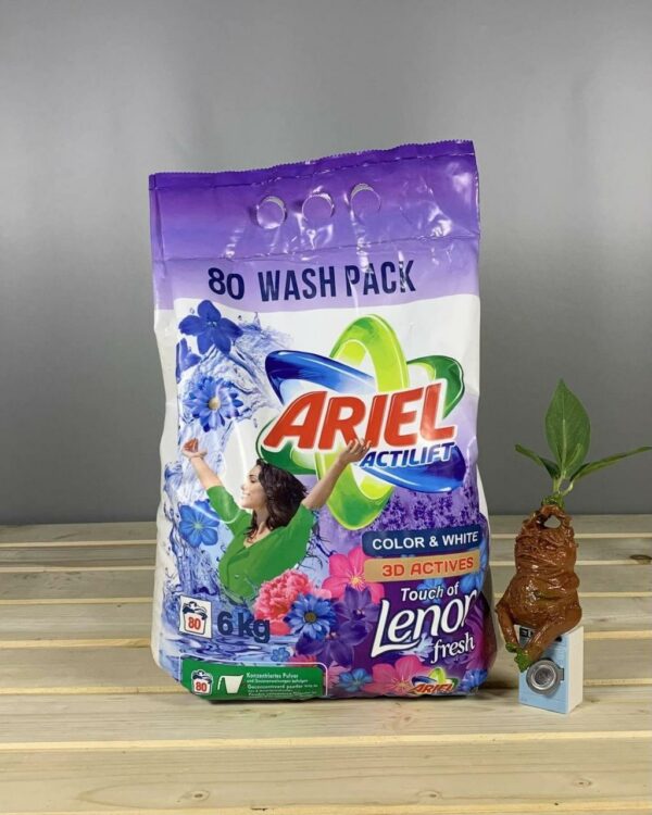 Порошок для стирки в пакете, универсальный Ariel Universal + Lenor., 6 KG