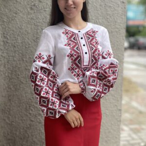 "Мозаїка" жіноча лляна вишиванка у білому кольорі
