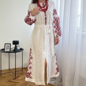 "Мозаїка" жіноча сукня-вишиванка у білому кольорі