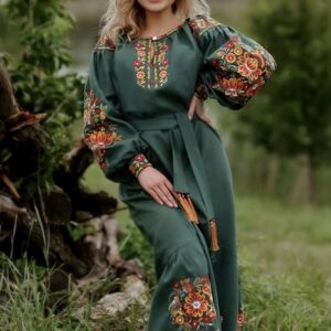 "Петриківка" жіноча сукня-вишиванка зеленого кольору