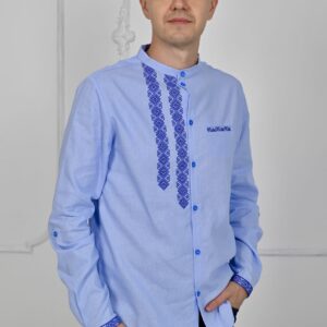 "Орнамент льон" вишиванка для хлопчика у блакитному кольорі