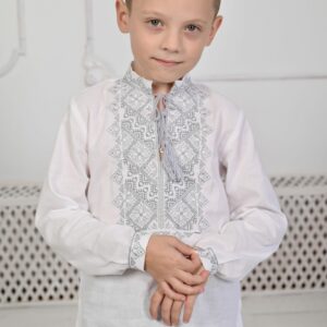 "Білий льон" вишиванка для хлопчика з сірим орнаментом