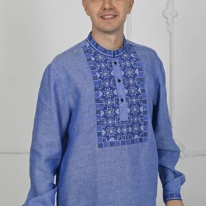 "Планка" чоловіча вишиванка у синьому кольорі