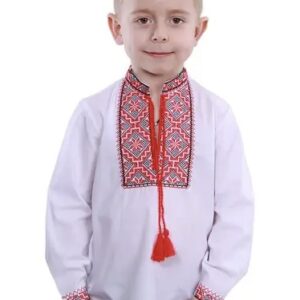"Орнамент" вишиванка для хлопчика з червоною вишивкою