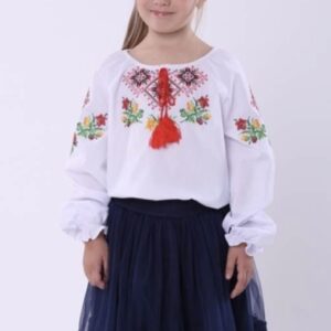 "Ромби менші" вишиванка для дівчинки з червоним орнаментом