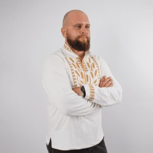 Чоловіча вишиванка "Колоски" довгий рукав, Білий, XXS