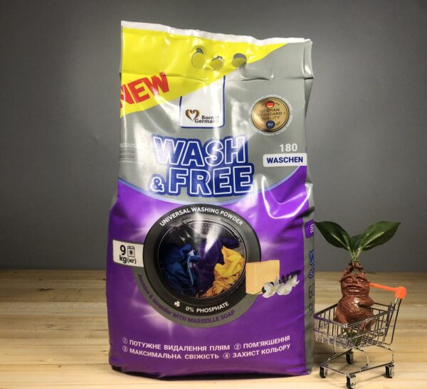 Порошок для прання Wash & Free універсальний Жасмин та Лаванда з марсельським милом - 9 кг.
