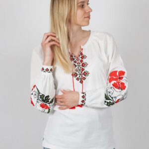 Лляна жіноча вишиванка "Маки" , Білий, S