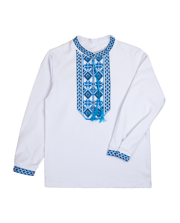 Сорочка вишиванка з довгим рукавом №17, Блакитний, 128 (9 років)