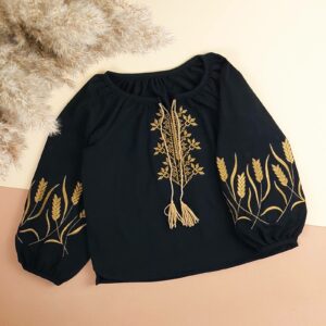 Вишиванка в чорному кольорі "Колоски", Чорний, 128 (9 років)