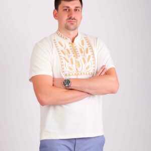 Чоловіча вишиванка "Колоски" короткий рукав, Білий, S