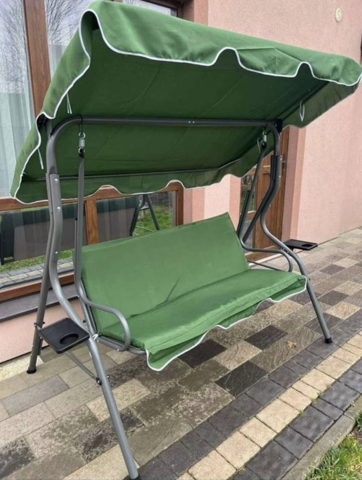 Садова гойдалка зелена З ДВОМА ПІДСТАКАННИКАМИ