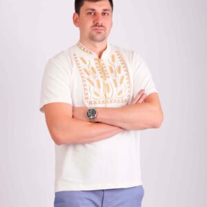 Чоловіча вишиванка "Колоски" короткий рукав, Білий, XL