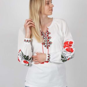 Лляна жіноча вишиванка "Маки" , Білий, S