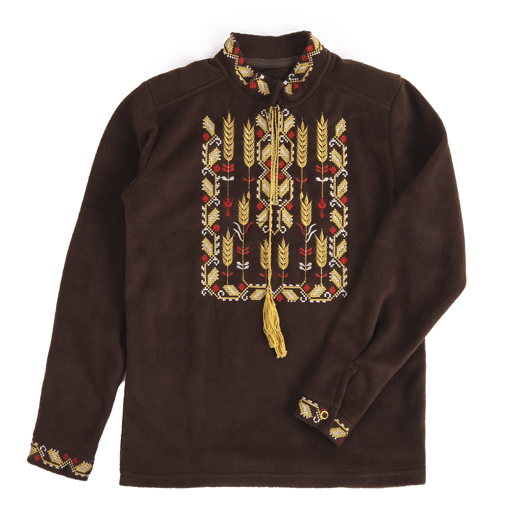 Флісова вишиванка "Колоски" для хлопчика, Шоколад, 128 (9 років)