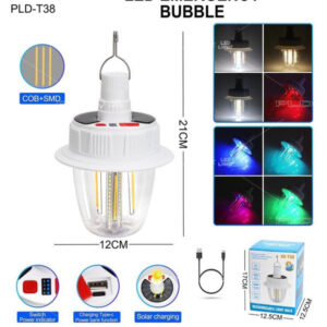 Світлодіодна LED лампа з акумулятором T38-COB+SMD(RGB) 2x18650 сонячна батарея