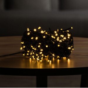 Новорічна гірлянда кімнатна нитка 18 м 180 LED кімнатна гірлянда чорний провід Жовте світло W180LED18MBY