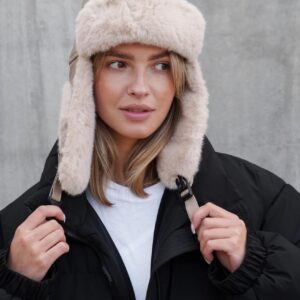 Жіноча Шкіряна Шапка Вушанка Without Galaxy Beige