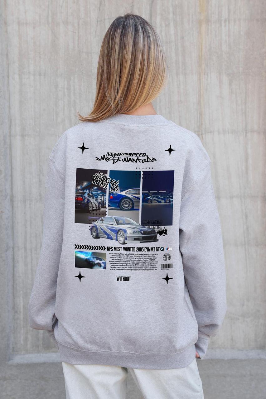 Жіночий Утеплений Оверсайз Світшот На Флісі З Принтом Without Wanted Gray