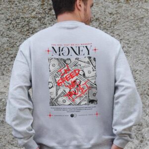 Чоловічий Утеплений Оверсайз Світшот На Флісі З Принтом Without Money Grafity Gray