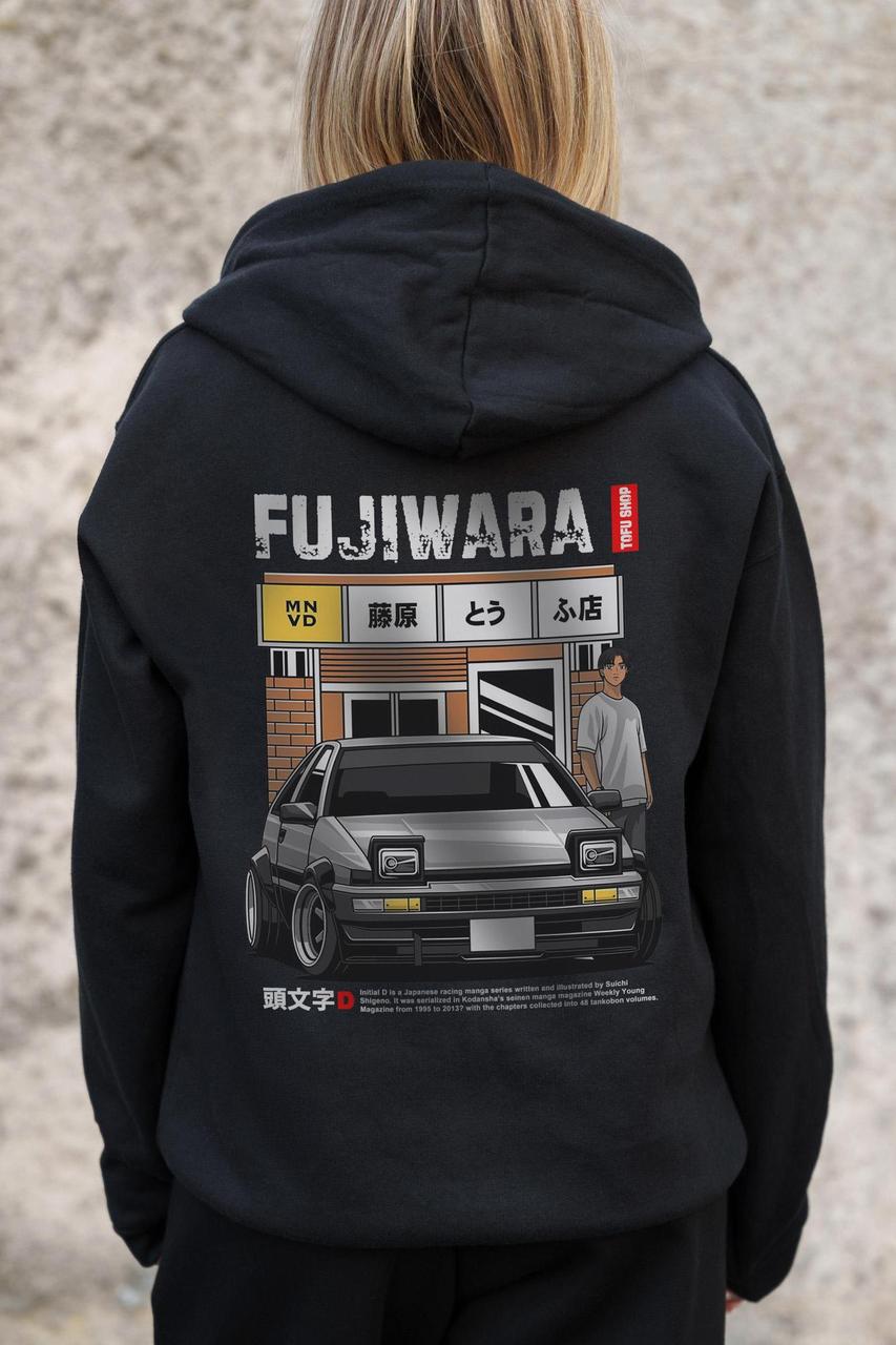 Жіноче Утеплене Зіп Худі На Флісі Зіпер З Принтом Fujiwara Without Kane Black