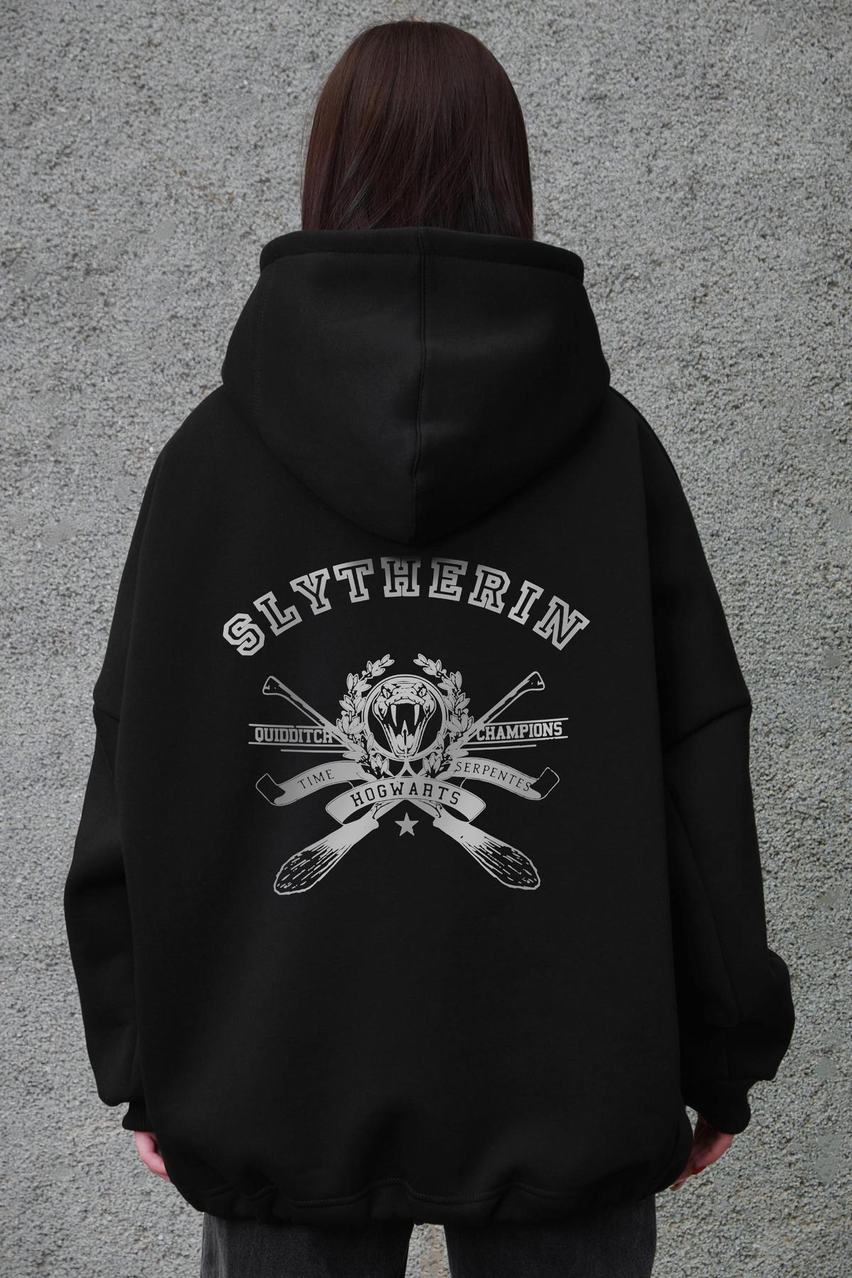 Жіноче Оверсайз Худі Толстовка На Флісі З Капюшоном Та Принтом Without Slyrherin Black