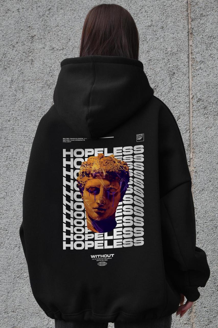 Жіноче Оверсай Худі Толстовка На Флісі З Капюшоном Та Принтом Without Hopeless Black