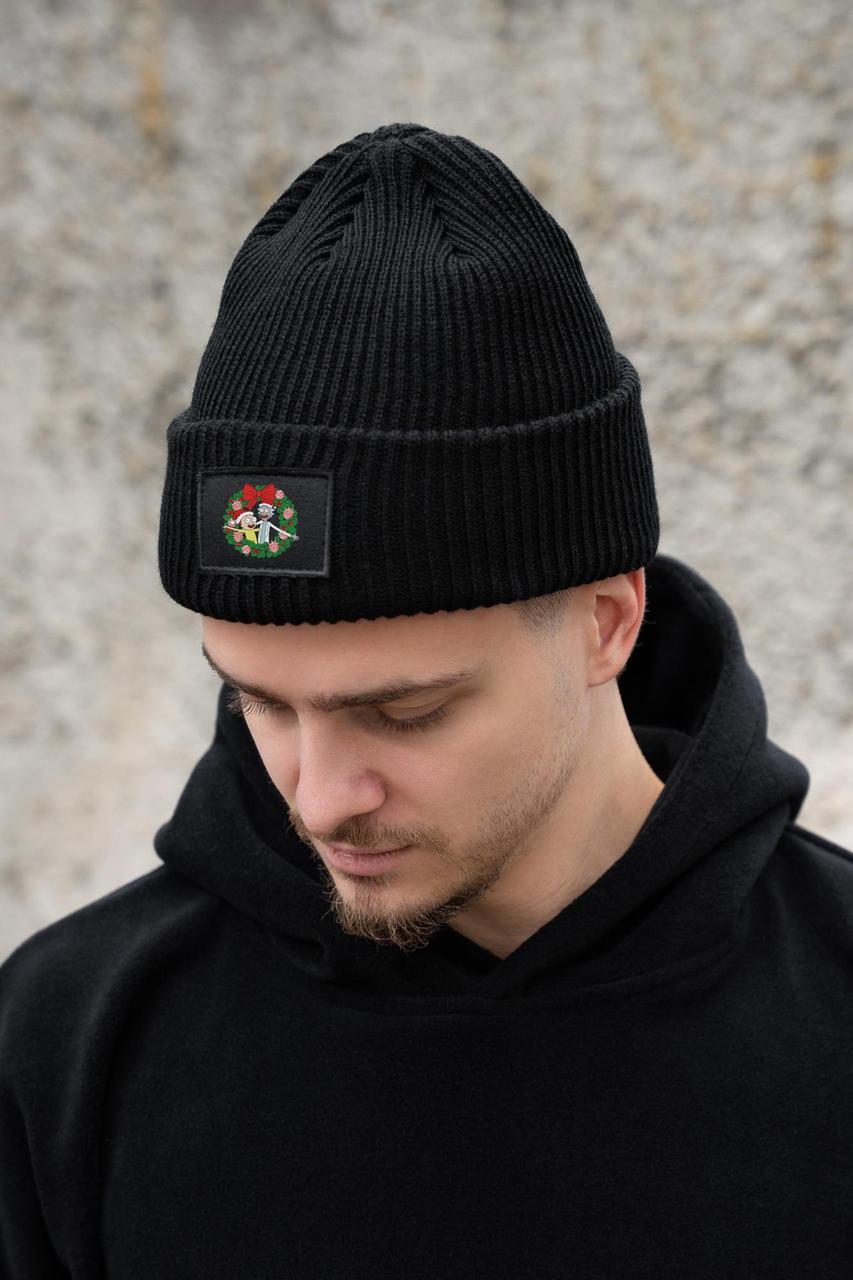 Чоловіча Тепла Подовжена Трикотажна Шапка Біні Докер З Принтом Vinok Rick Without Dominic Black