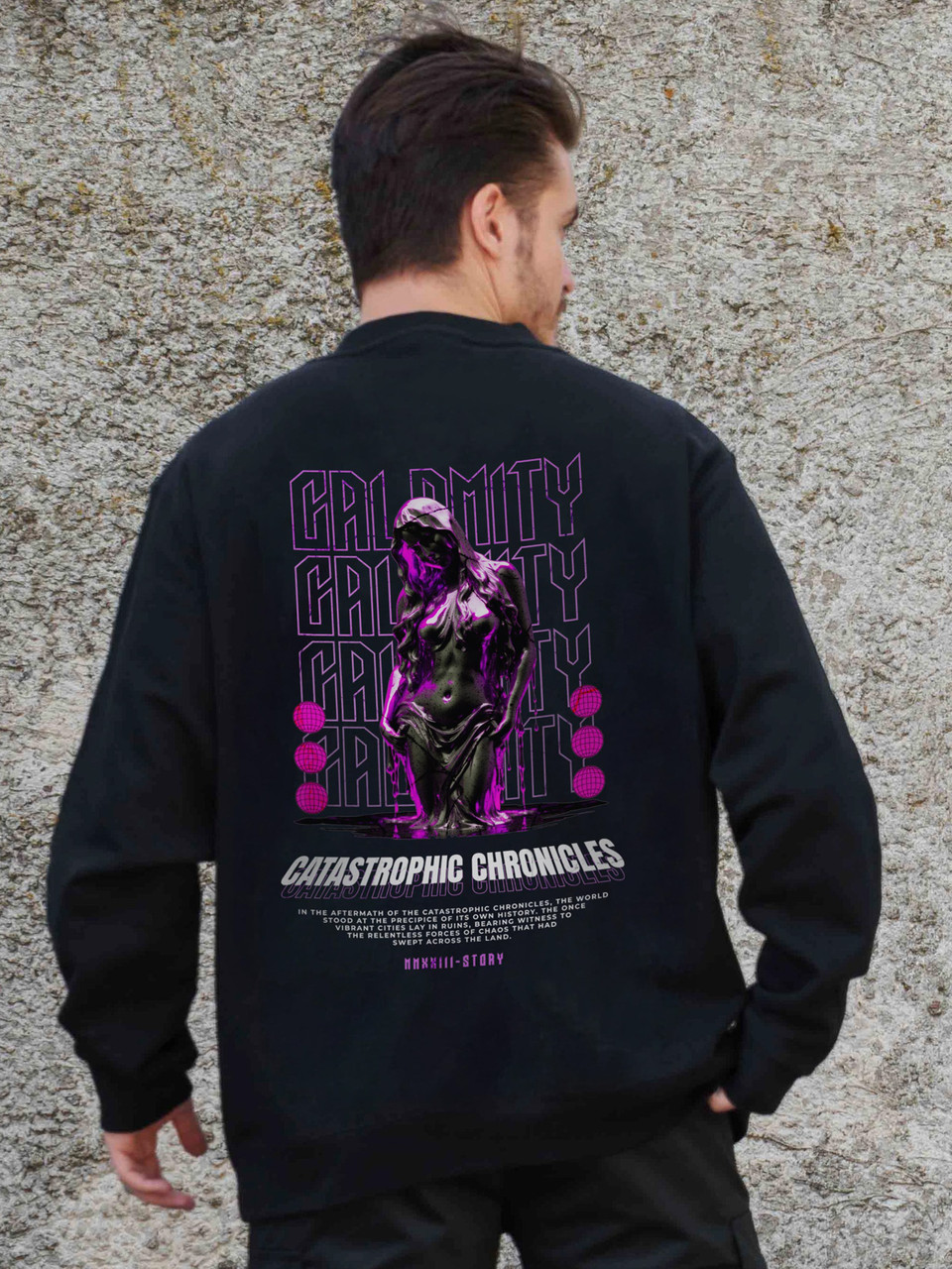 Чоловічий Утеплений Оверсайз Світшот На Флісі З Принтом Without Calomity Black