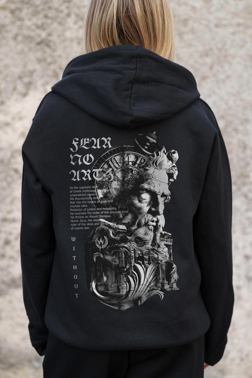 Жіноче Утеплене Зіп Худі На Флісі Зіпер З Принтом Greek Without Kane Black