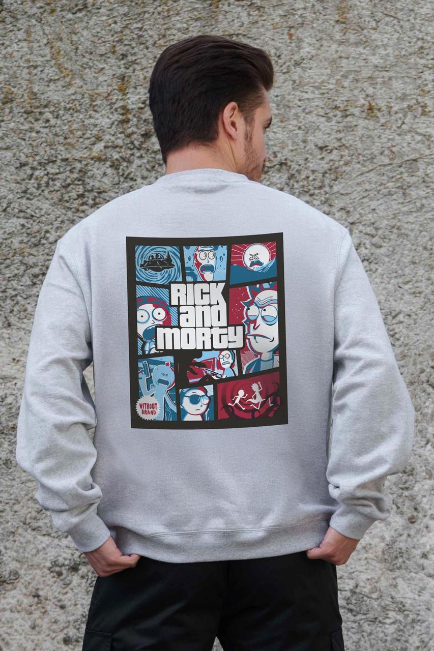 Чоловічий Утеплений Оверсайз Світшот На Флісі З Принтом Without Rick and Morty Gray