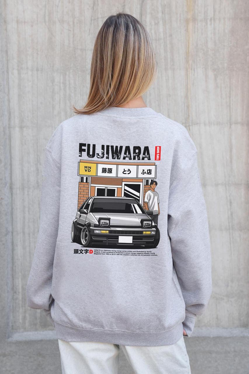 Жіночий Утеплений Оверсайз Світшот На Флісі З Принтом Without Fujiwara Gray