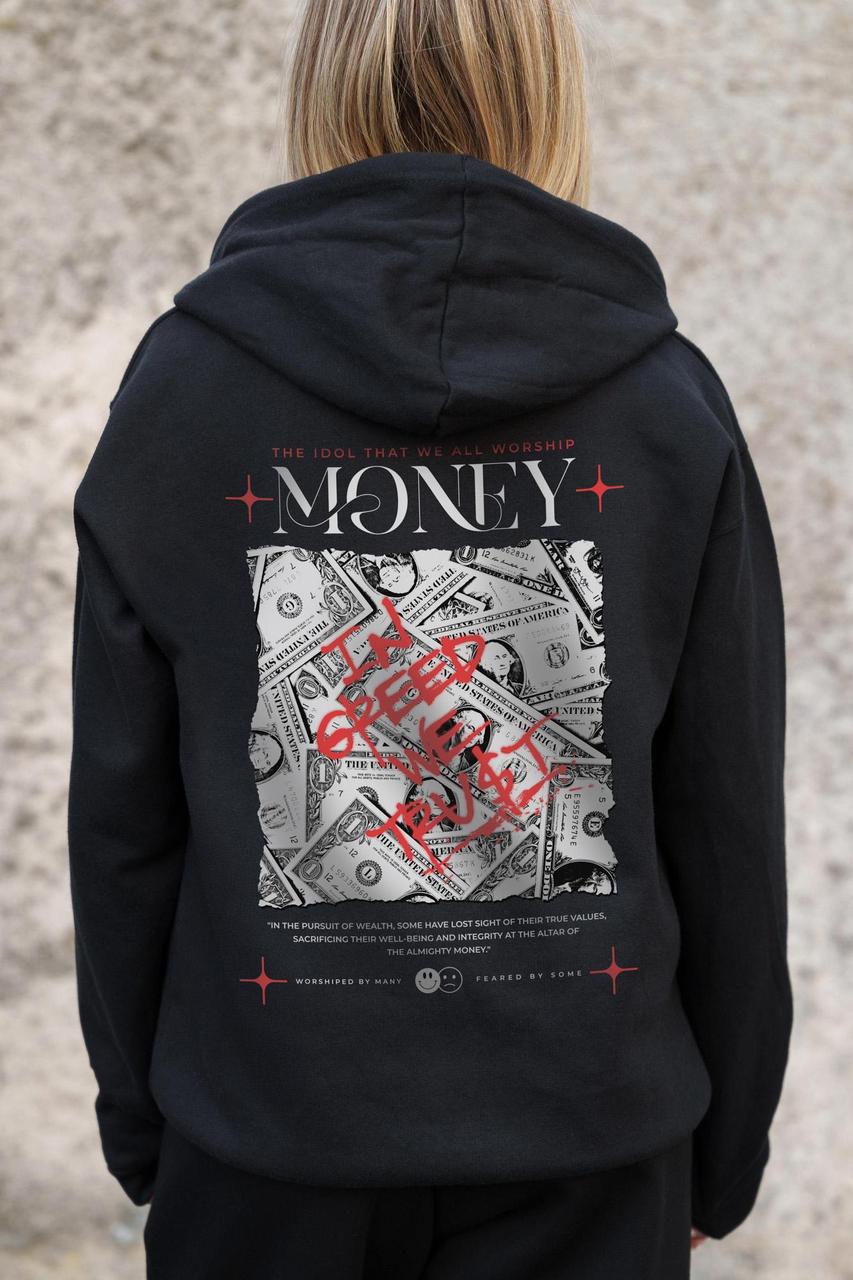 Жіноче Утеплене Зіп Худі На Флісі Зіпер З Принтом Money Grafity Without Kane Black