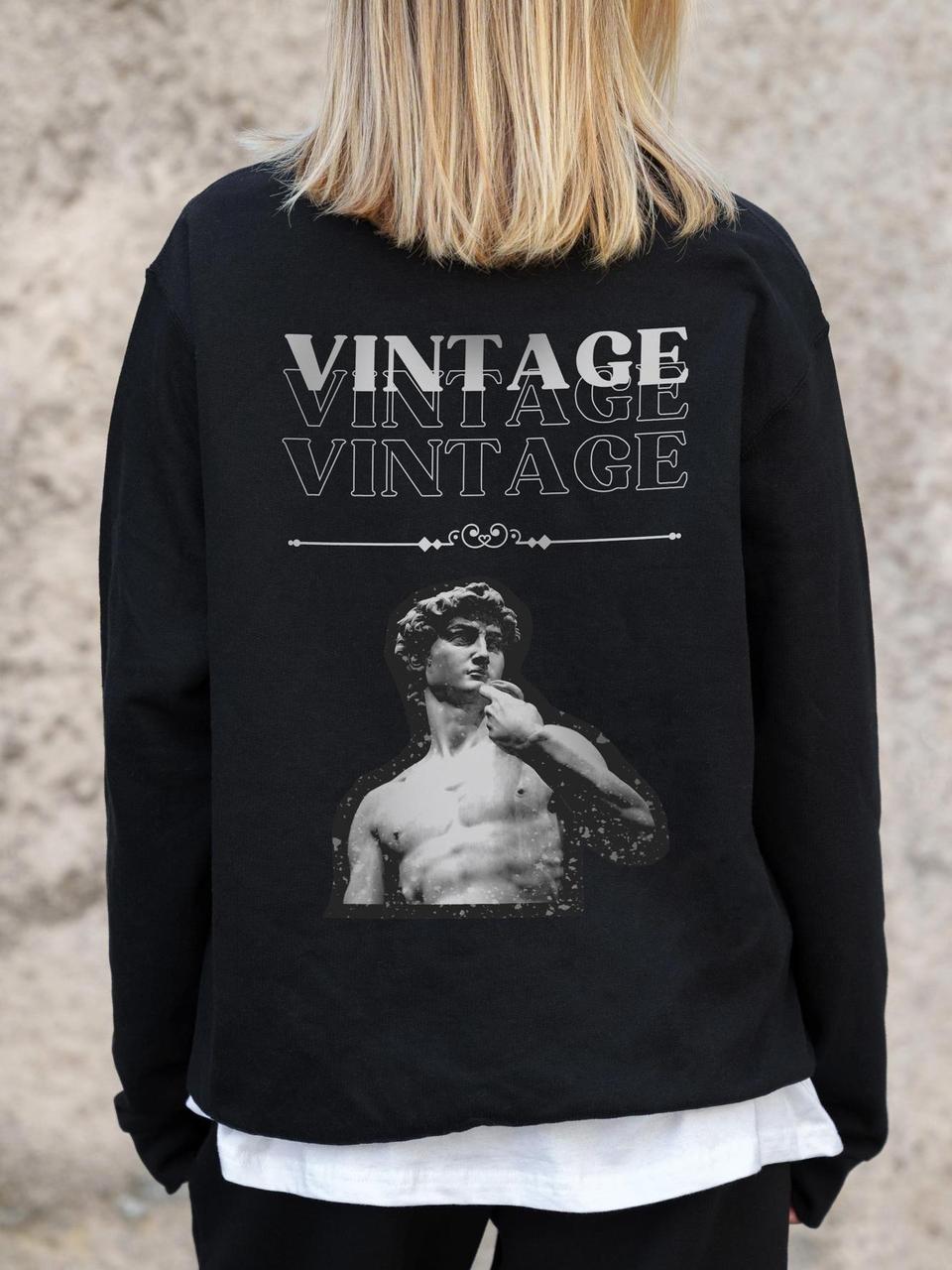 Жіночий Утеплений Оверсайз Світшот На Флісі З Принтом Without Vintage Black