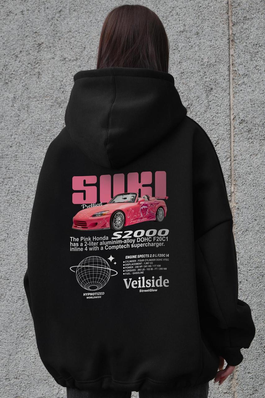 Жіноче Оверсай Худі Толстовка На Флісі З Капюшоном Та Принтом Without Suki Black