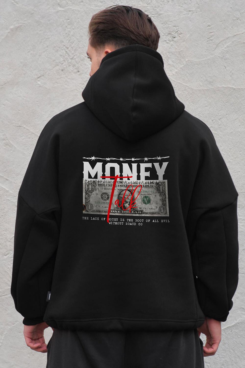 Чоловіче Оверсай Худі Толстовка На Флісі З Капюшоном Та Принтом Without Talk Black