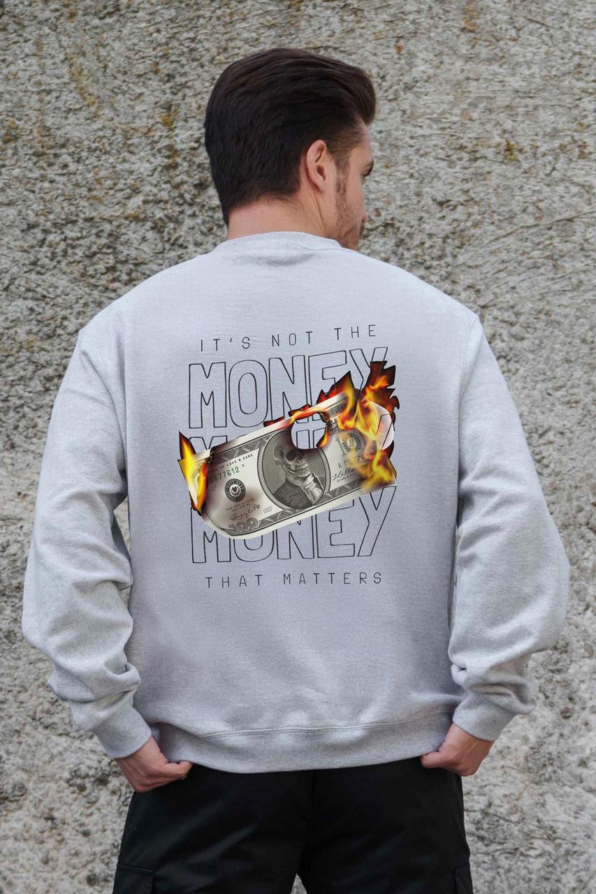 Чоловічий Утеплений Оверсайз Світшот На Флісі З Принтом Without Fire Gray