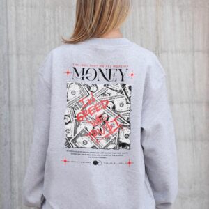 Жіночий Утеплений Оверсайз Світшот На Флісі З Принтом Without Money Grafity Gray