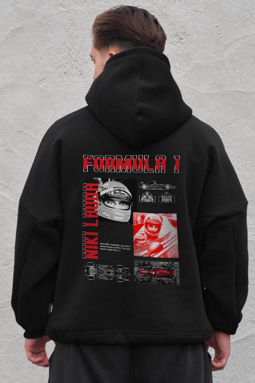 Чоловіче Оверсай Худі Толстовка На Флісі З Капюшоном Та Принтом Without Lauda Black
