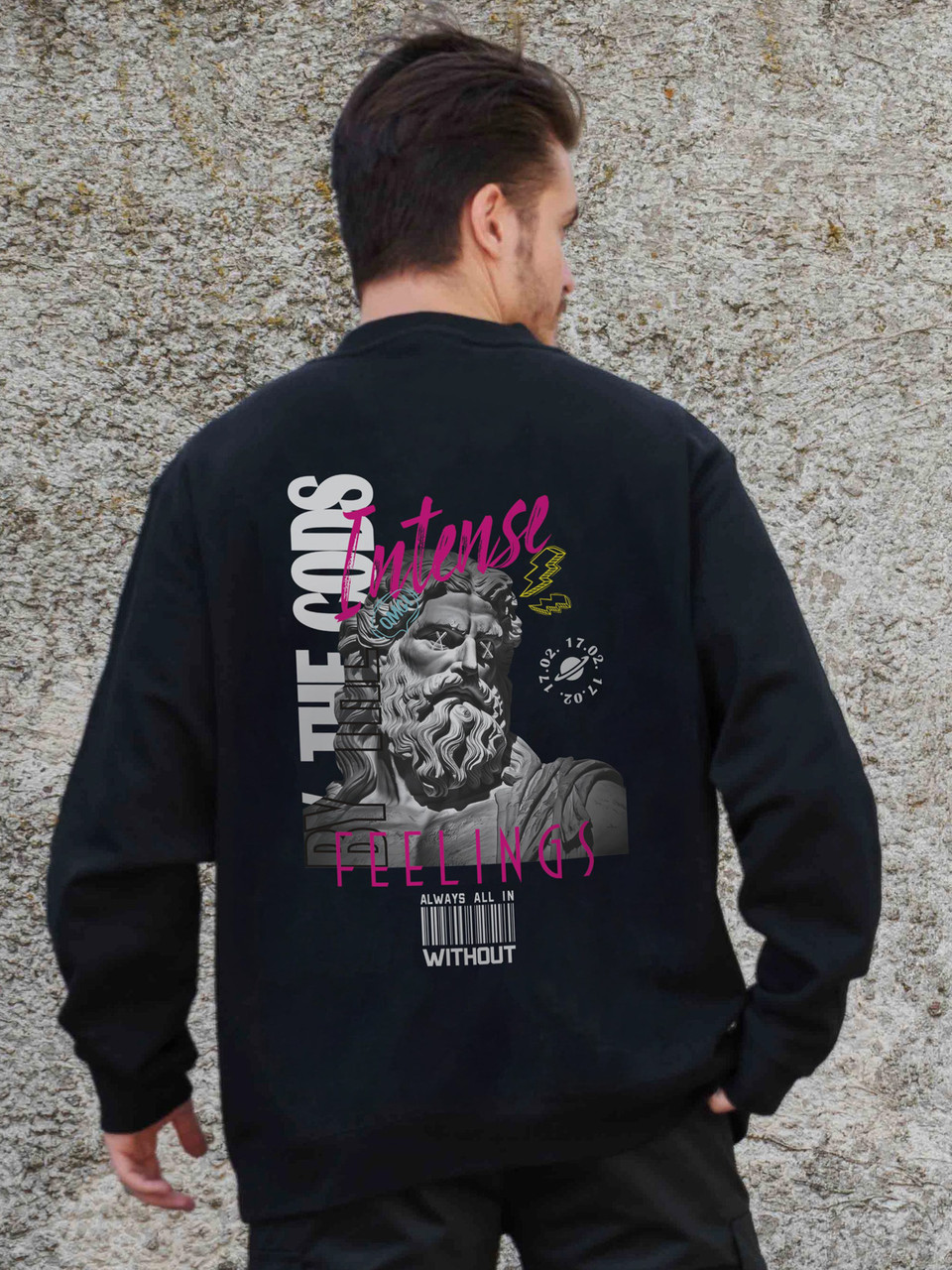 Чоловічий Утеплений Оверсайз Світшот На Флісі З Принтом Without Feelings Black