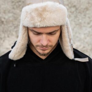 Чоловіча Шкіряна Шапка Вушанка Without Galaxy Beige