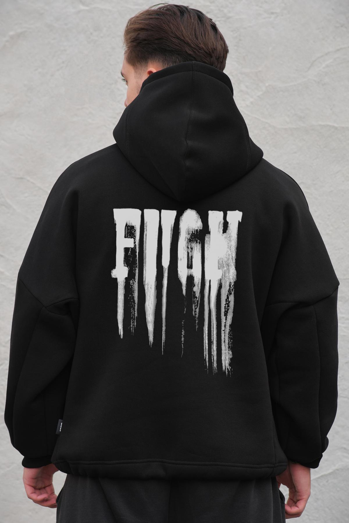 Чоловіче Оверсай Худі Толстовка На Флісі З Капюшоном Та Принтом Without Fight Black