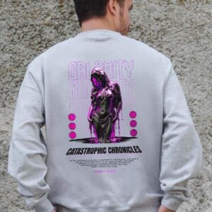 Чоловічий Утеплений Оверсайз Світшот На Флісі З Принтом Without Calomity Gray