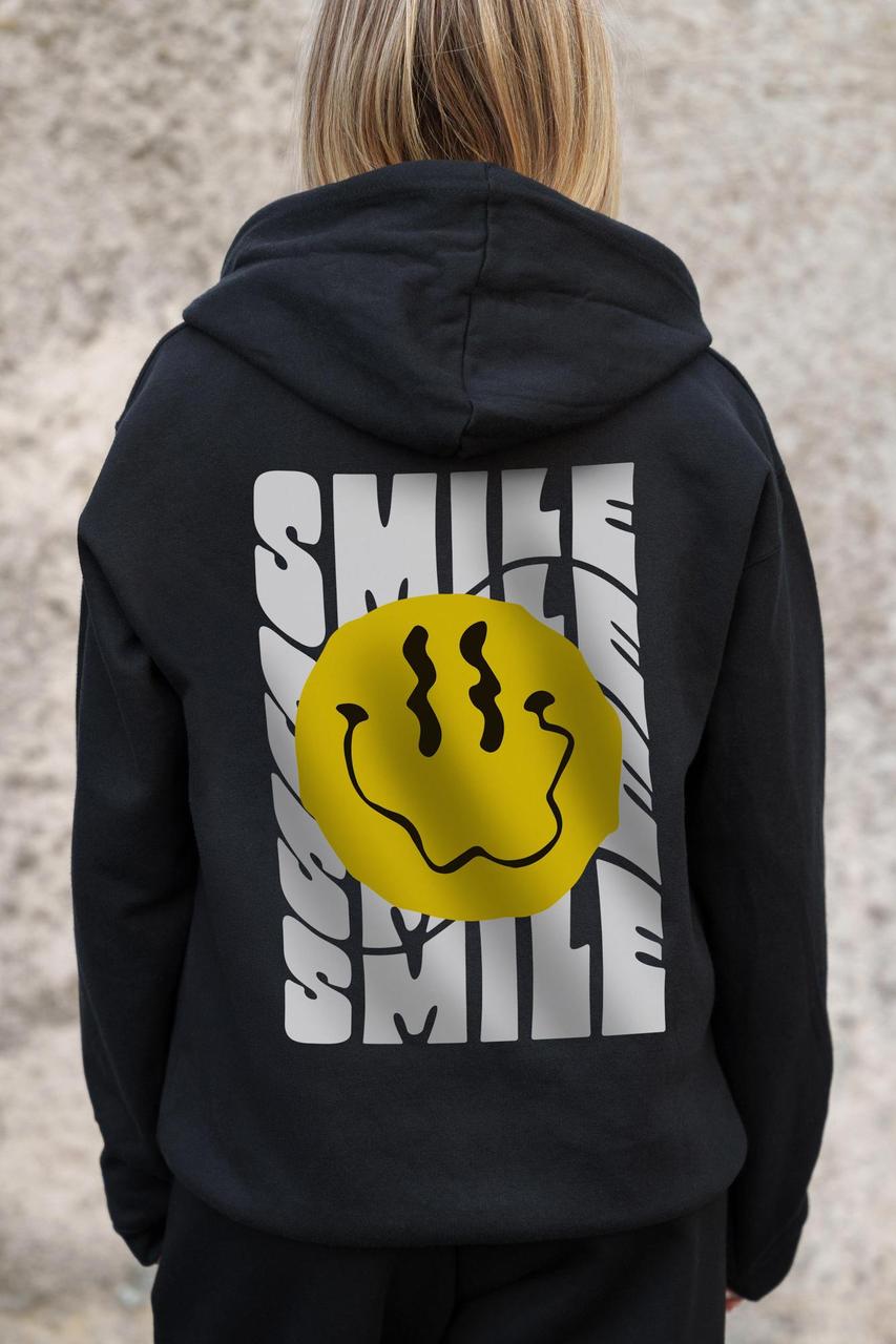 Жіноче Утеплене Зіп Худі На Флісі Зіпер З Принтом Smile Without Kane Black