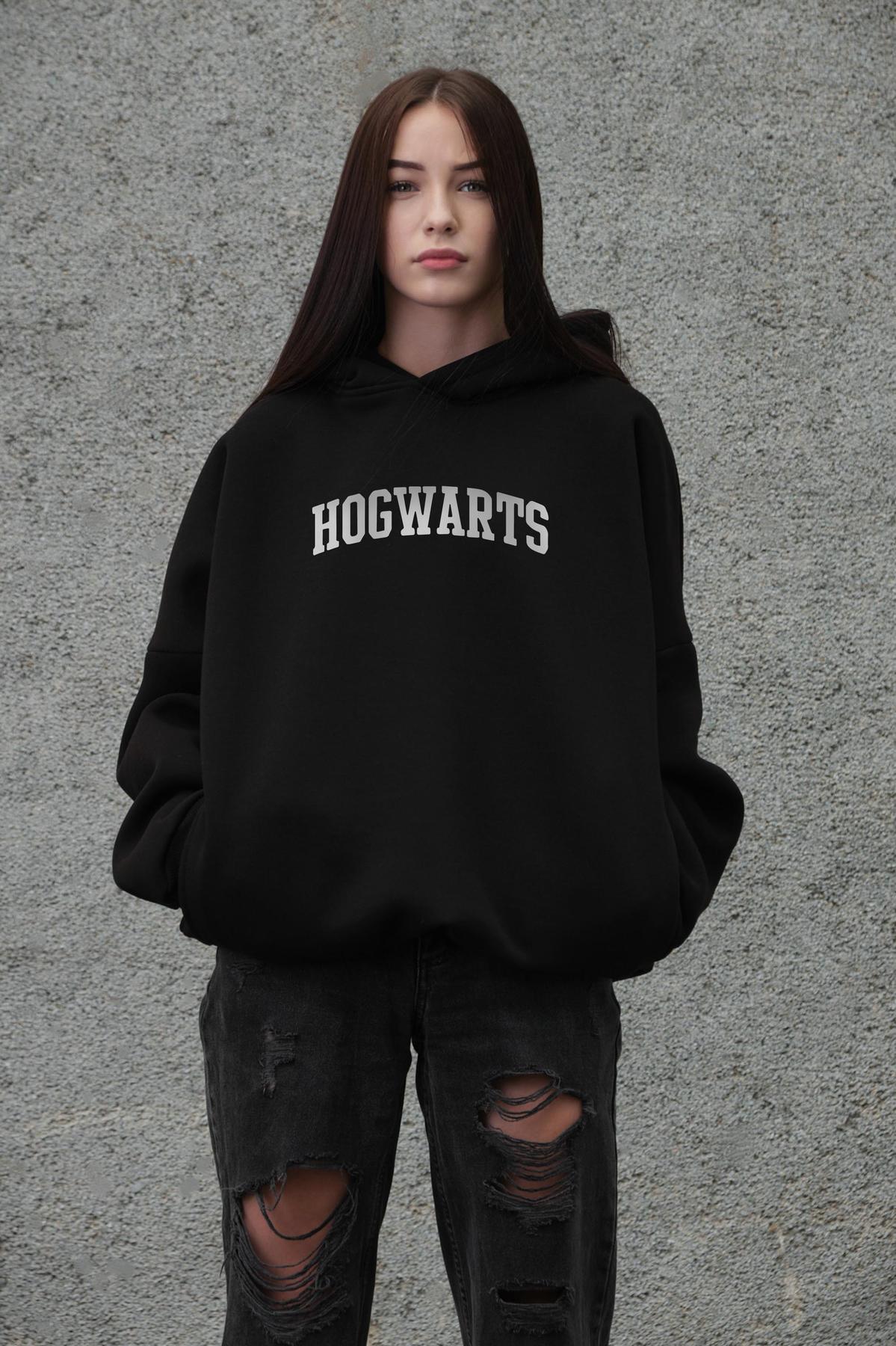 Жіноче Оверсайз Худі Толстовка На Флісі З Капюшоном Та Принтом Without Hogwarts Black