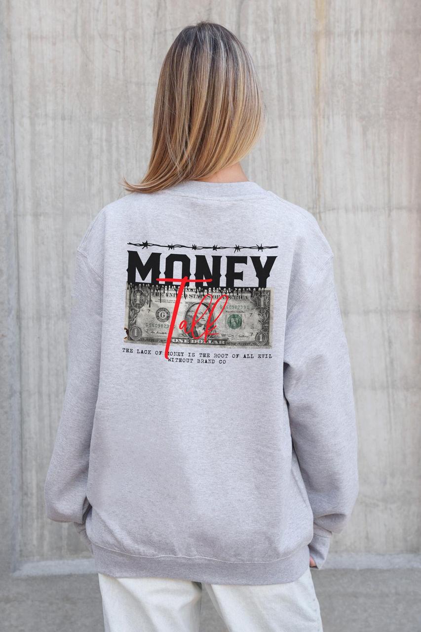 Жіночий Утеплений Оверсайз Світшот На Флісі З Принтом Without Talk Gray