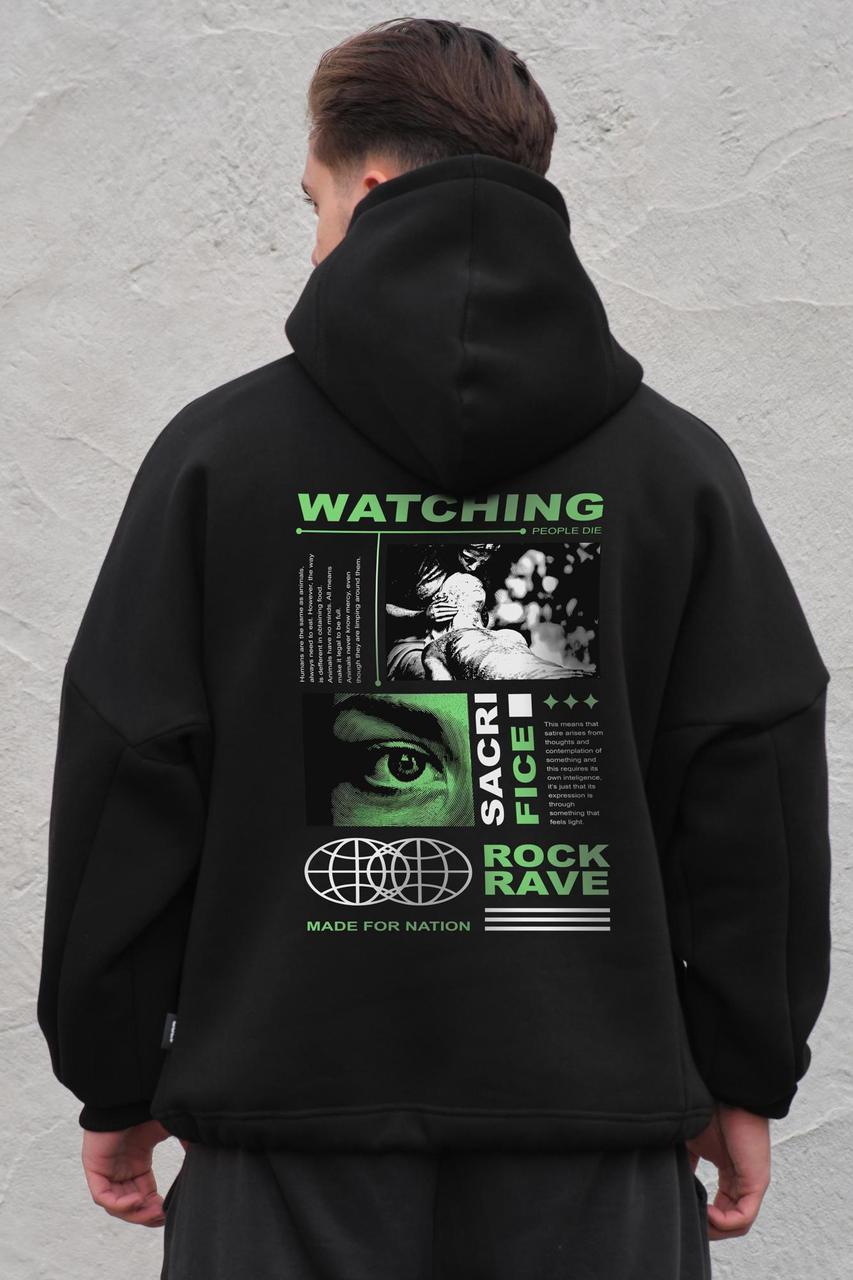 Чоловіче Оверсай Худі Толстовка На Флісі З Капюшоном Та Принтом Without Watching Black